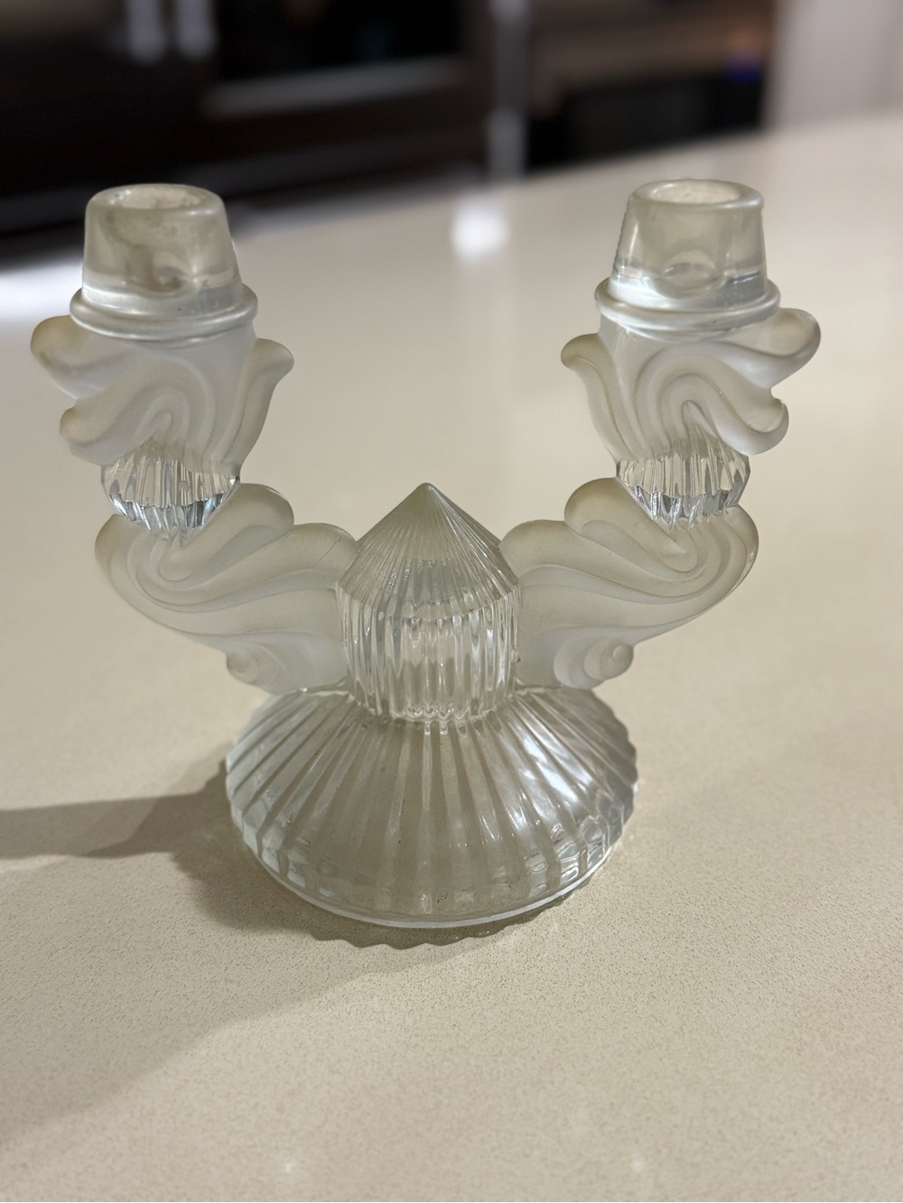 Frosted Glass Double-Arm Candle Holder - Elegant Clear Design
